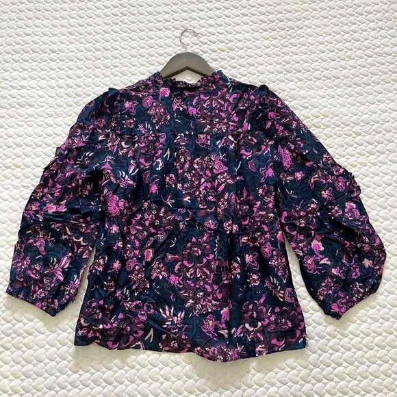 NWOT Ulla Johnson Silk Blend Ruffle Sleeve Floral Blouse Top Sz 2 Long sleeve - Picture 6 of 9